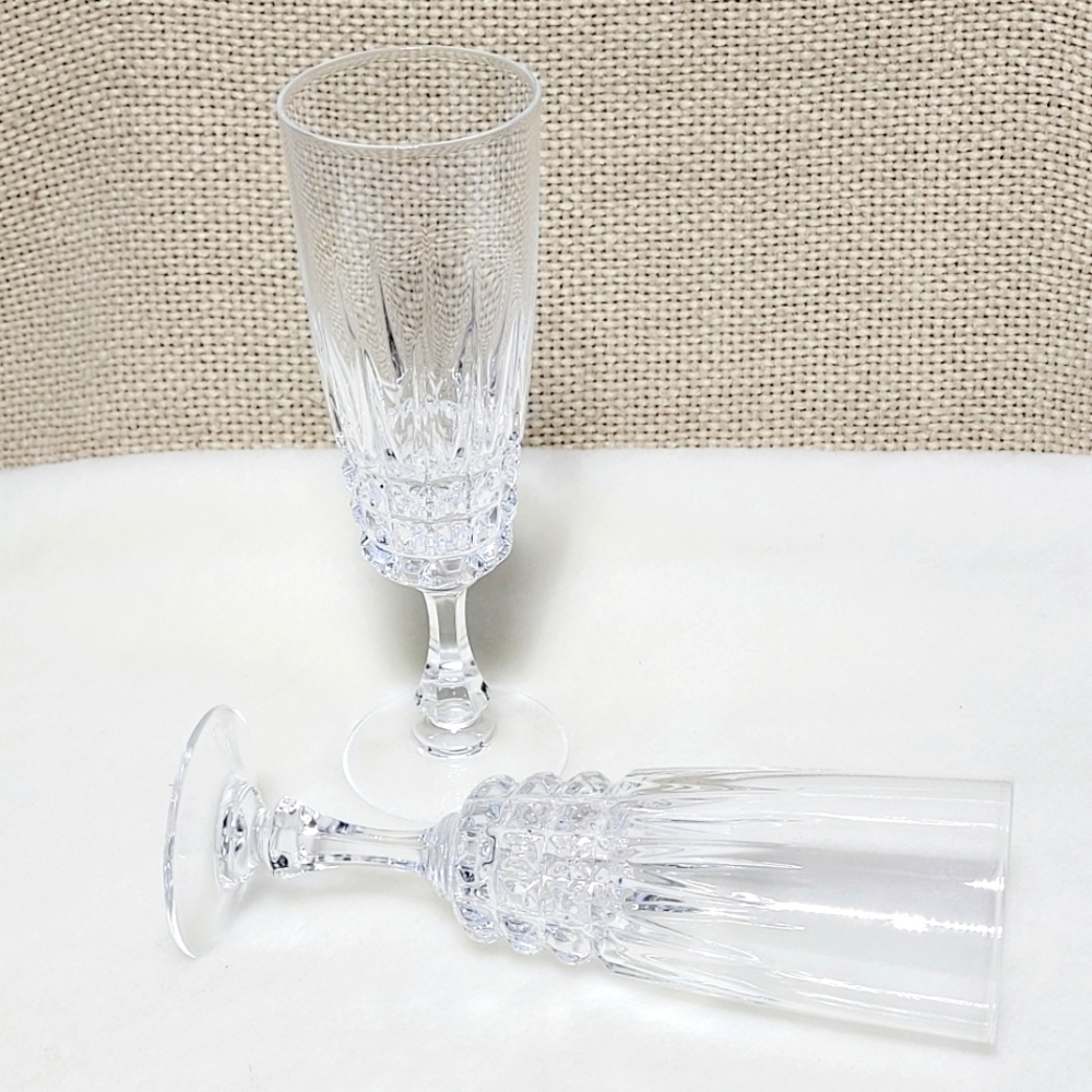 Crystal Champagne Flutes Pampadour by Cristal D'Arques-Durand set of 2 France